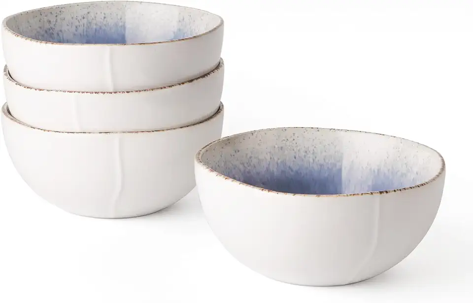 DOWAN Caymere Soup Bowls Set of 4, 25 oz Ceramic Cereal Bowls, Coastal Blue