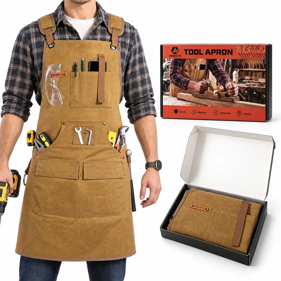 Woodworking Apron for Men, Shop Bib Work Apron with 10 Tool Pockets
