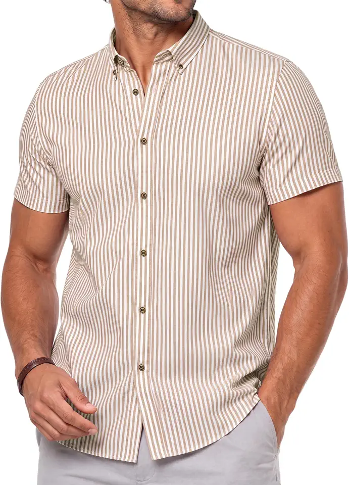 Men's Striped Button-Down Shirt, Old Money Resort Wear for Summer Vacations