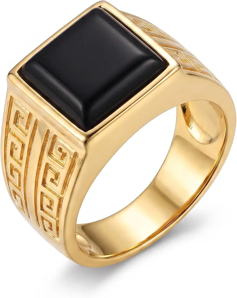 14K Gold Black Onyx Ring for Men Natural Square Black Onyx Signet Rings
