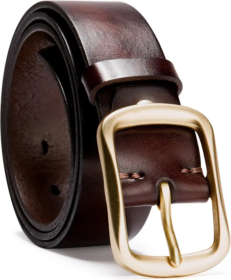 Men's Vintage Brown Leather Brass Buckle Belt