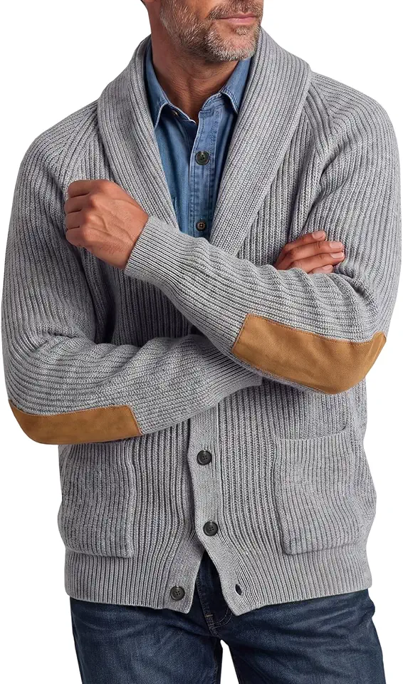 Runcati Mens Cardigan Sweater Shawl Collar Button Down Casual Knit Sweaters