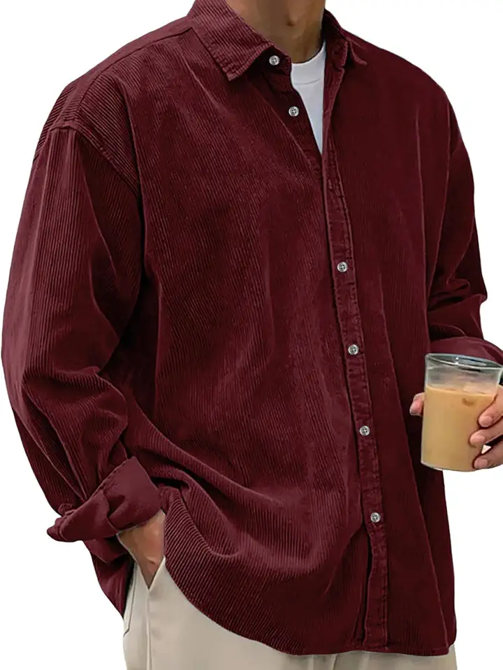 Fall Shirts for Men Casual Corduroy Jacket Button Down Long Sleeve Overshirt Loose Stylish Solid Color Shackets