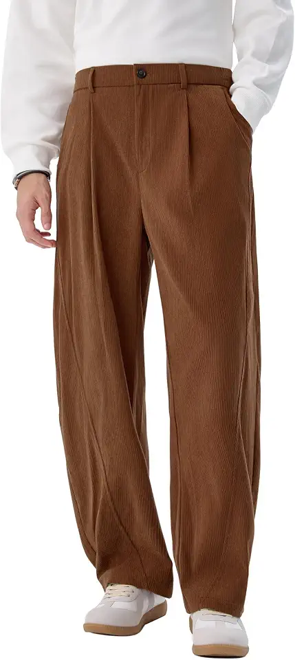 Ntrlv Men's Corduroy Baggy Pants with Drawstring Wide Leg Sweatpants