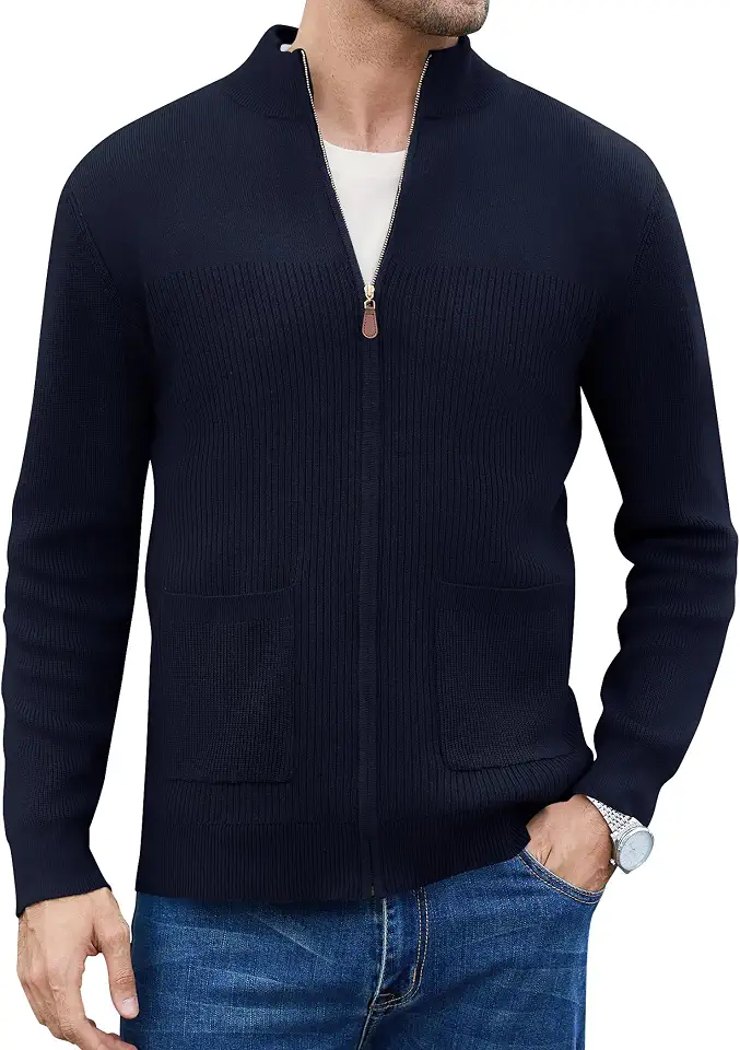 Mens Full Zip Sweater Casual Knit Zip Up Cardigan Sweaters