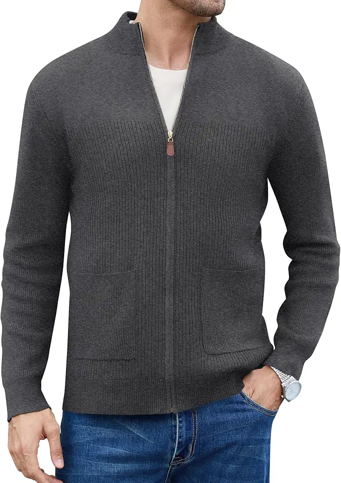 Mens Full Zip Sweater Casual Knit Zip Up Cardigan Sweaters