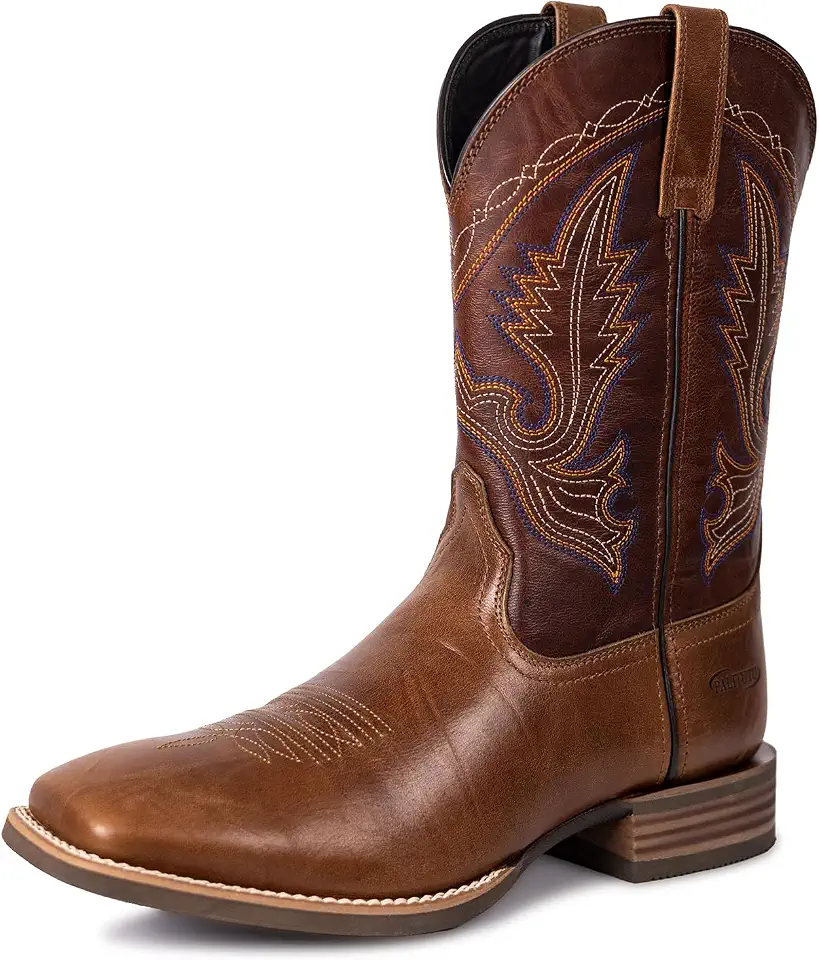 Palitutu Western Cowboy Boots for Men Full Cowhide Leather Embroidered