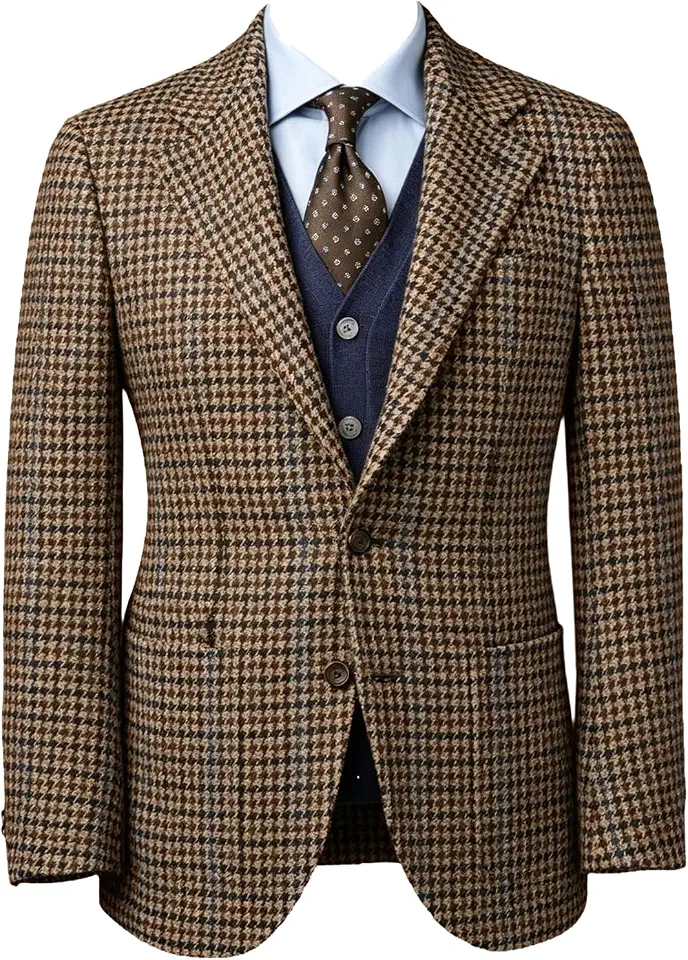 Men's Vintage Herringbone Tweed Blazer Wool Blend Sport Coat