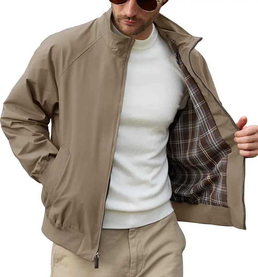 Herberton Mens Harrington Jacket Lightweight Tartan Lined Fall Outerwear