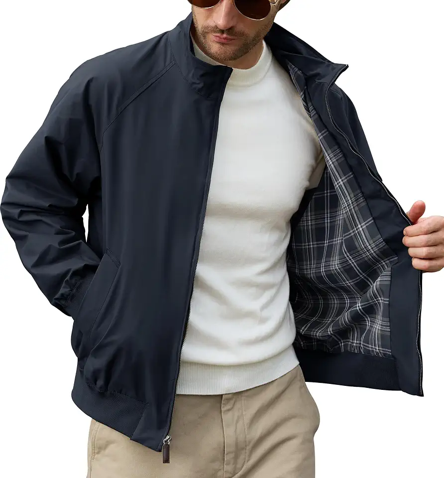 Herberton Mens Harrington Jacket Lightweight Tartan Lined Fall Outerwear