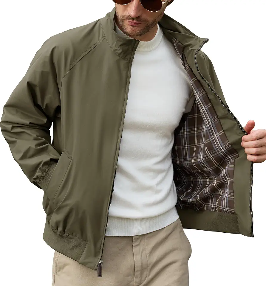 Herberton Mens Harrington Jacket Lightweight Tartan Lined Fall Outerwear
