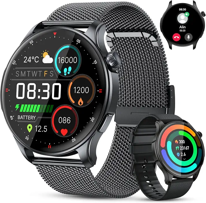 Smart Watch for Men Women Fitness: Make Answer Call Running Digital Mens Watches Waterproof Smartwatch Android Phone iPhone Samsung Compatible Step Pedometer Tracker Heart Rate Sleep SpO2 Monitor