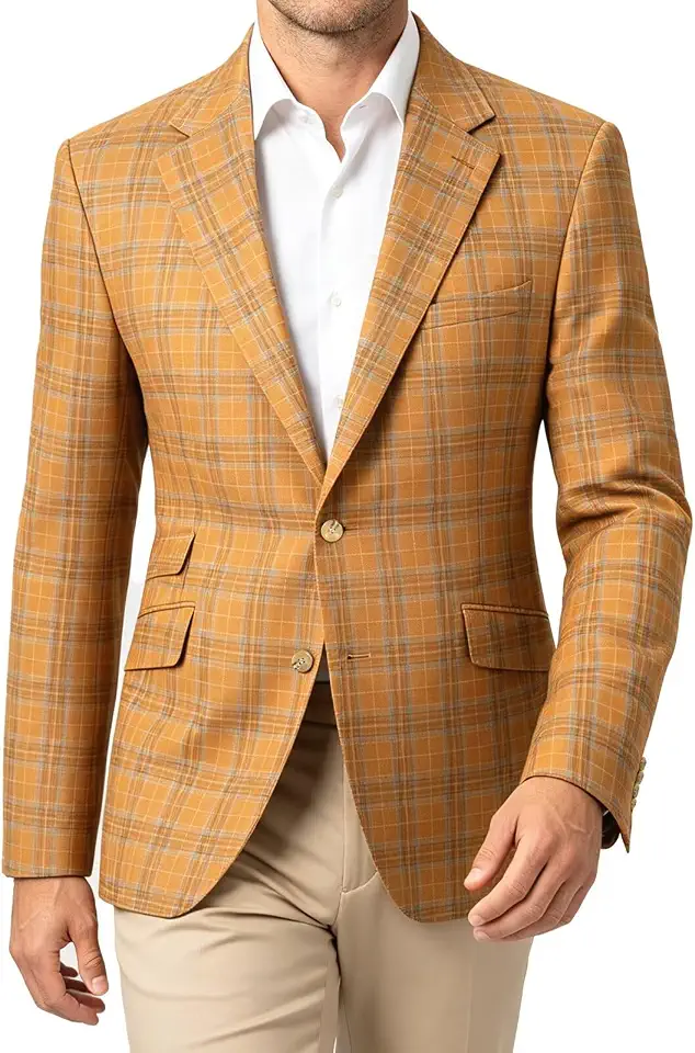 Plaid Blazer for Men Slim Fit Notch Lapel Casual Blazer for Party