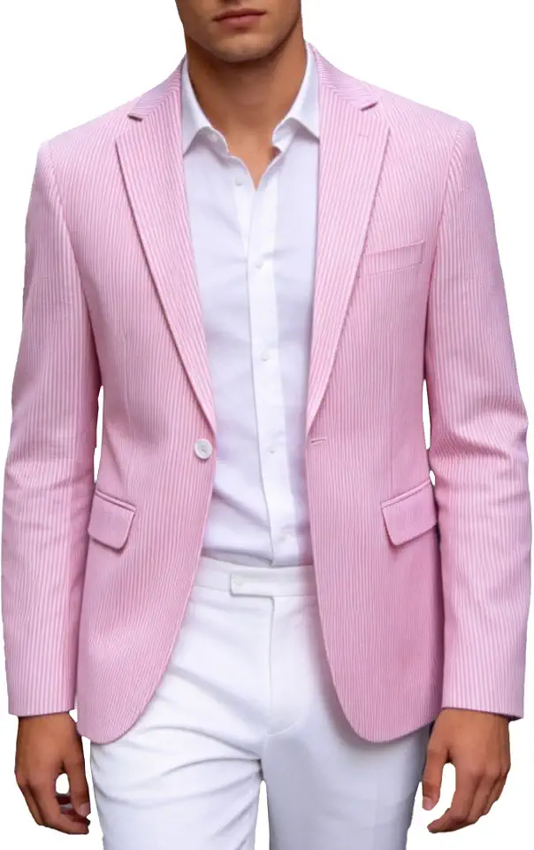 UNINUKOO Mens Suit Jacket Seersucker Striped Summer Casual Blazer