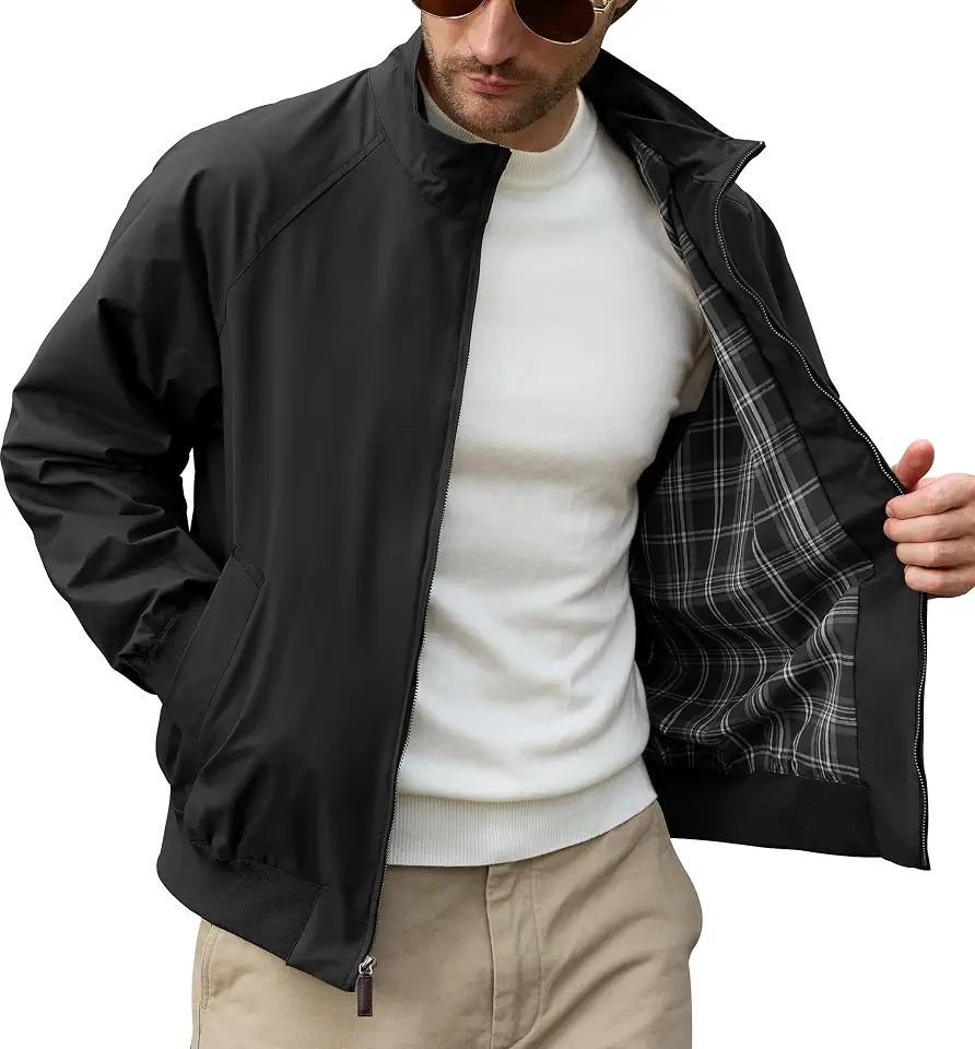 Herberton Mens Harrington Jacket Lightweight Tartan Lined Fall Outerwear
