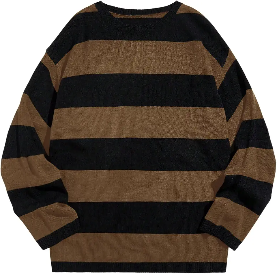 Floerns Men Striped Pullover Sweater Colorblock Crew Neck Knit Casual Tops