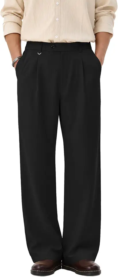 Men's Charcoal Pleated Wool Dress Pants