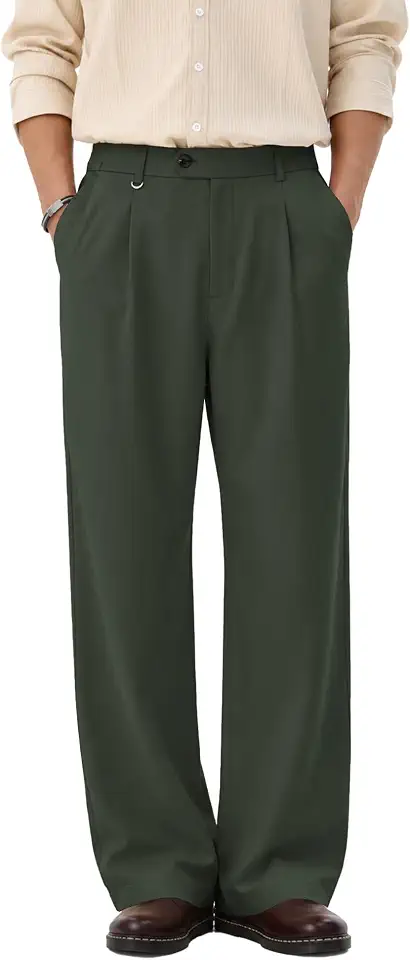 ZKMAN Men's Baggy Pleated Dress Pants Zipper Pockets Wide Leg Casual Slacks