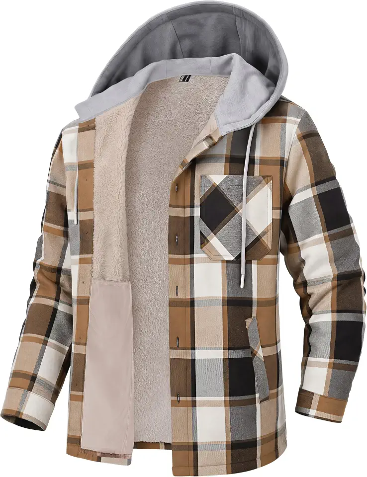 MAGCOMSEN Flannel Jacket for Men Sherpa Warm Button Down Hoodies for Winter