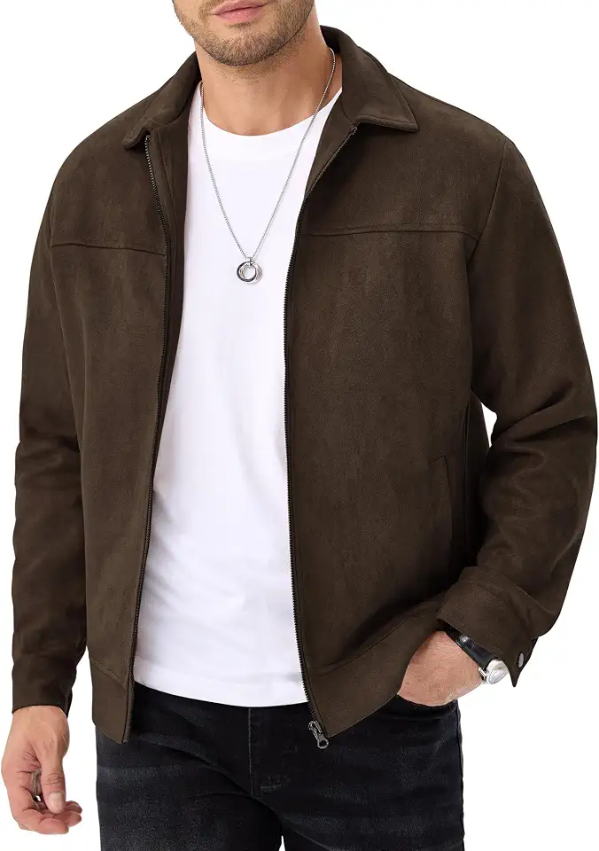 ZKMAN Men's Suede Bomber Jacket Casual Soft Lightweight Leather Jacket