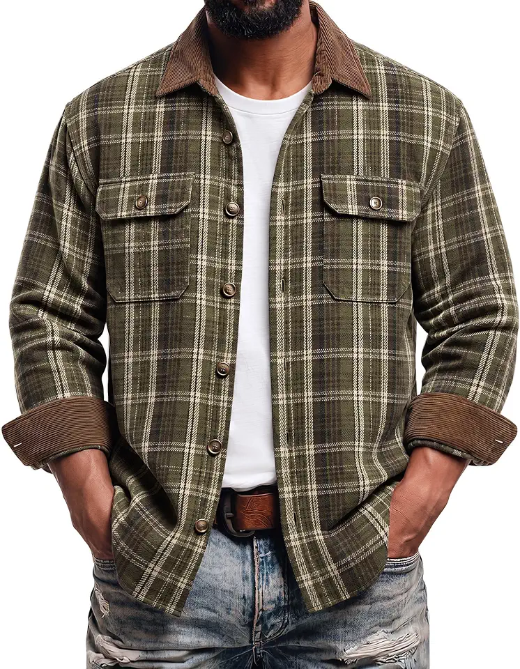 Mens Flannel Shirts Plaid Long Sleeve Shirt