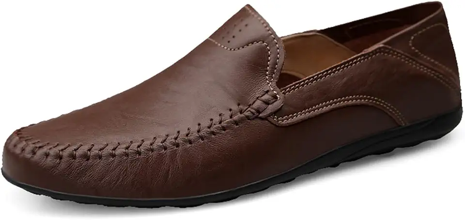 Men's Dark Brown Woven Leather Penny Loafers