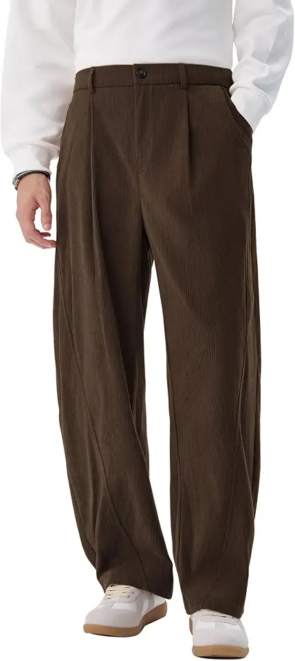 Ntrlv Men's Corduroy Baggy Pants with Drawstring Wide Leg Sweatpants