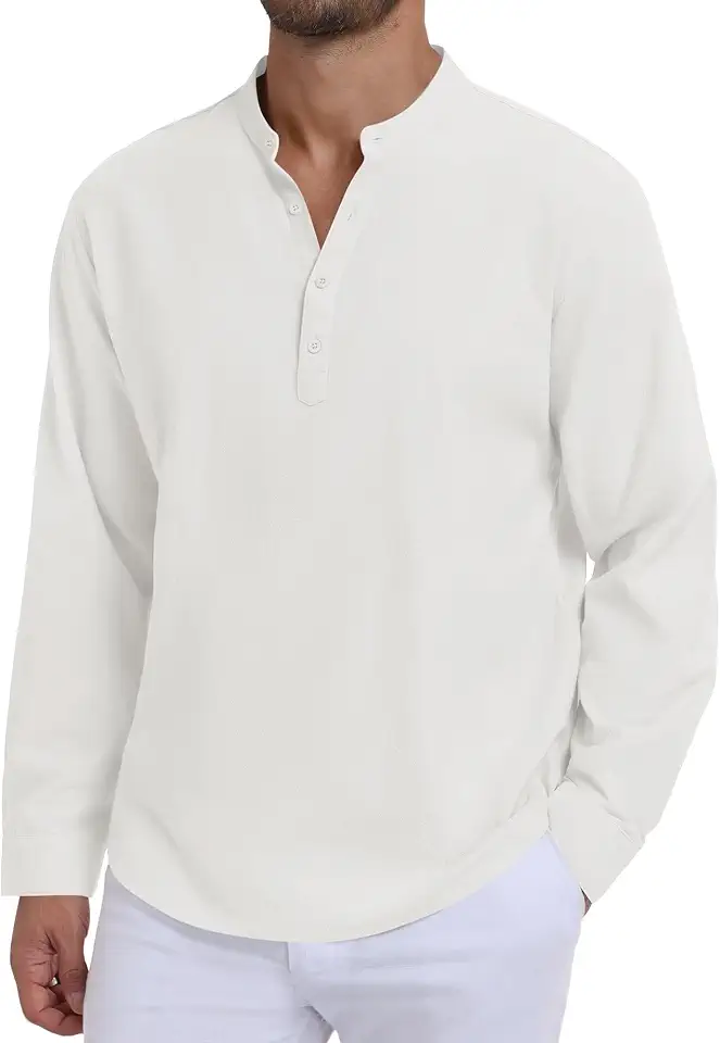 Henley Shirts for Men Cotton T Shirts Long Sleeve Casual Beach Shirts