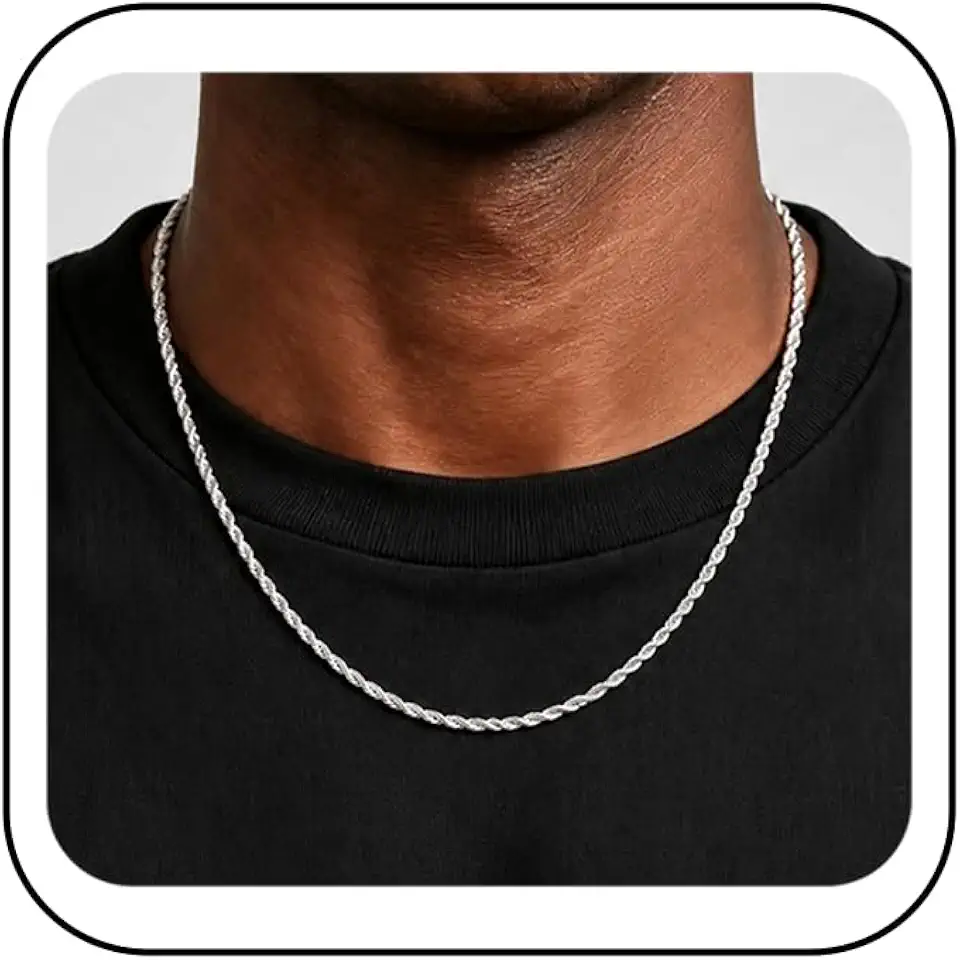 Silver Chain for Men 2mm/3mm,S925 Sterling Silver Rope Necklace
