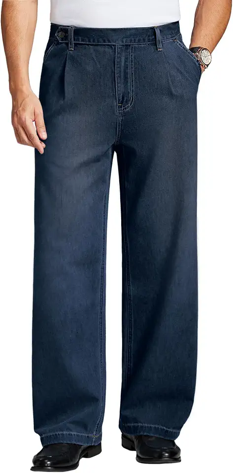 Mens Dress Jeans Old Money Y2k Pleated Wide Leg Denim Baggy Pants