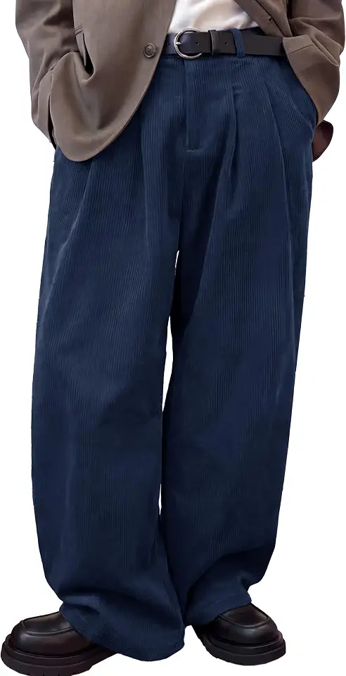 Runcati Mens Corduroy Baggy Pants Wide Leg Casual Fall Dress Slacks