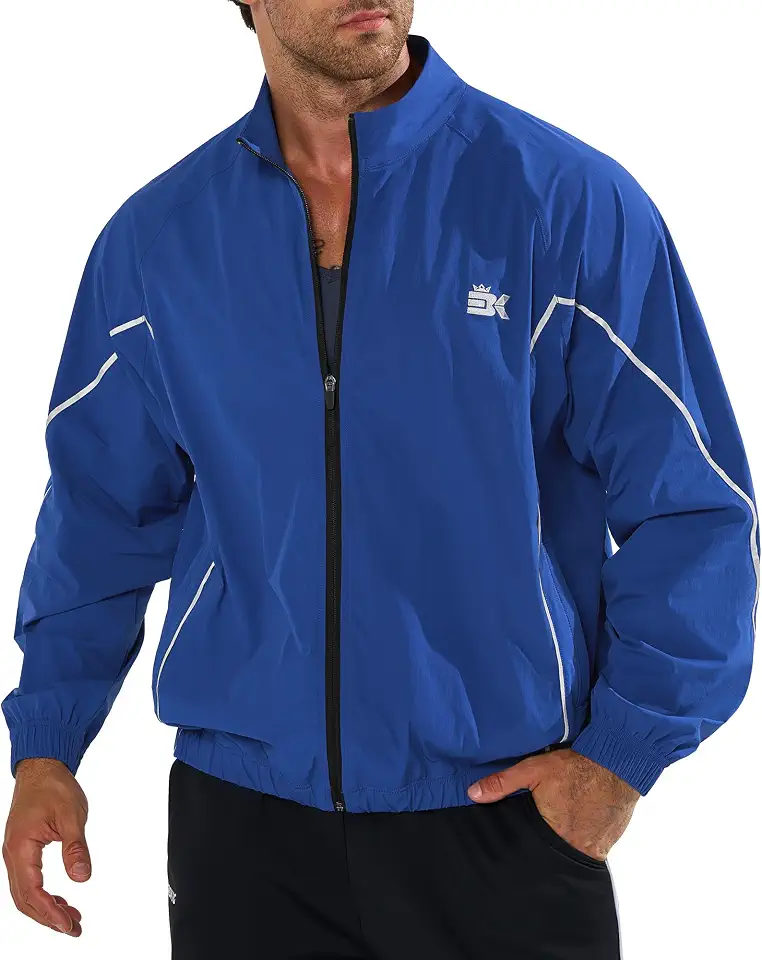 BROKIG Mens Lightweight Track Jacket, Relaxed Retro Fit Running Windbreaker