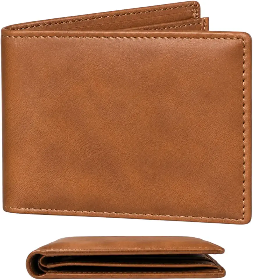 Men's Top Grain Leather Bifold Wallet RFID Blocking with Large ID Window, Expandable Bill Compartment & Multiple Card Slots, Distressed Brown