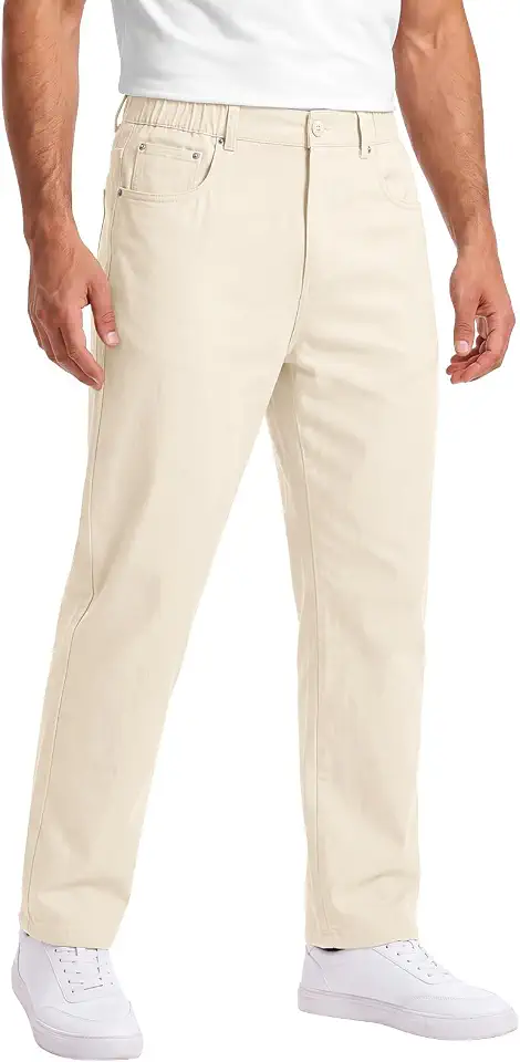 Runcati Men's Chino Pants Casual Elastic Waist Tapered Golf Slim Fit Slacks