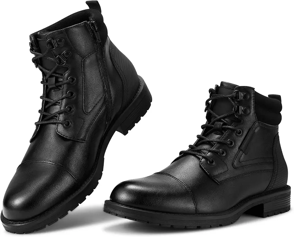 Rollda Men's Ankle Boots Fashion Casual Boots Lace Up Cap Toe Side Zip