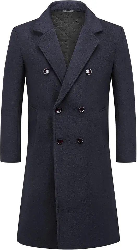 Men's Wool Blend Overcoat Double Breasted Long Winter Trench Coat
