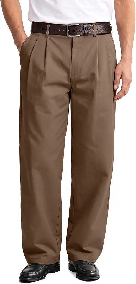 Comdecevis Men's Pleated Baggy Fit Casual Chino Pants