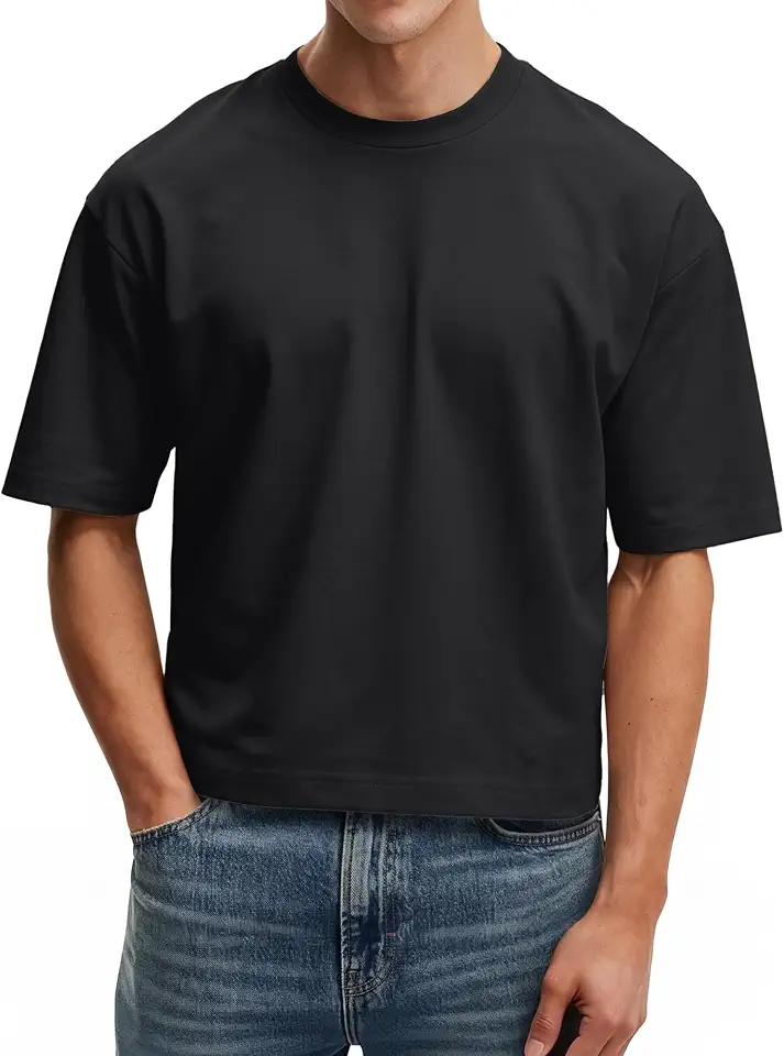 Comdecevis Men's Casual Boxy Fit Cropped T-Shirt