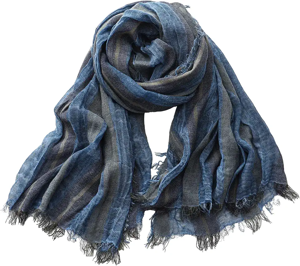 Retro Linen Cotton Striped Scarf Men Women Winter Shawl