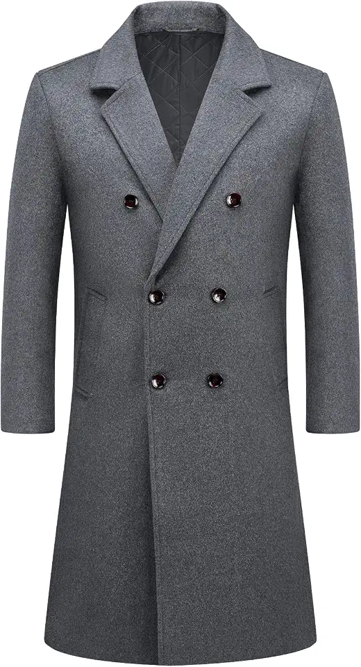 Men's Wool Blend Overcoat Double Breasted Long Winter Trench Coat