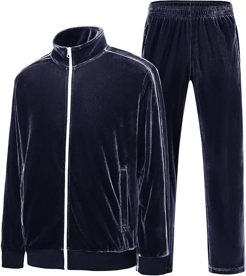 BGOWATU Mens Velour Tracksuit Set Track Jacket Pants Casual Sweatsuit