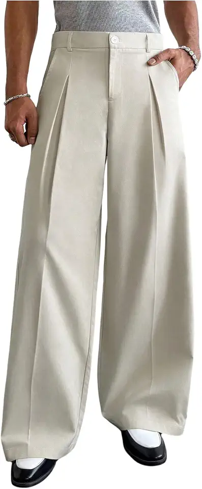 Floerns Men Pleated Dress Pant Old Money Business Casual Office Trousers