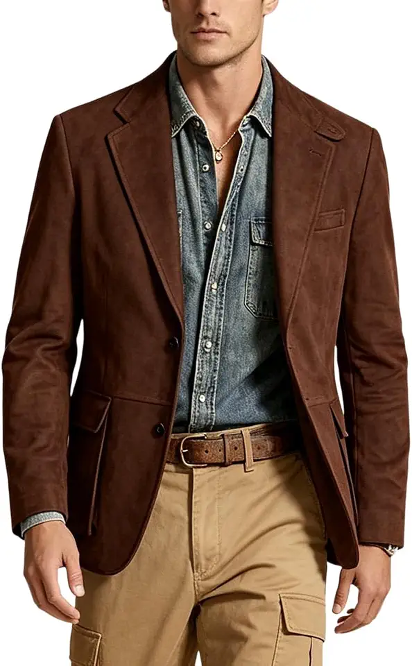 Faux Suede Coat for Men Soft Warm Long Sleeve Casual Jacket