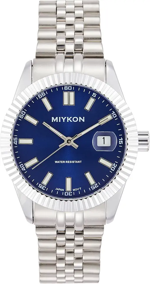Miykon Men's Minimalist Dress Watch, Quickset Date, Stainless Steel Jubilee