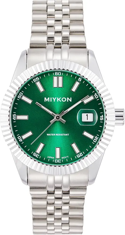 Miykon Men's Minimalist Dress Watch, Quickset Date, Stainless Steel Jubilee