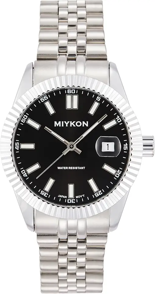 Miykon Men's Minimalist Dress Watch, Quickset Date, Stainless Steel Jubilee