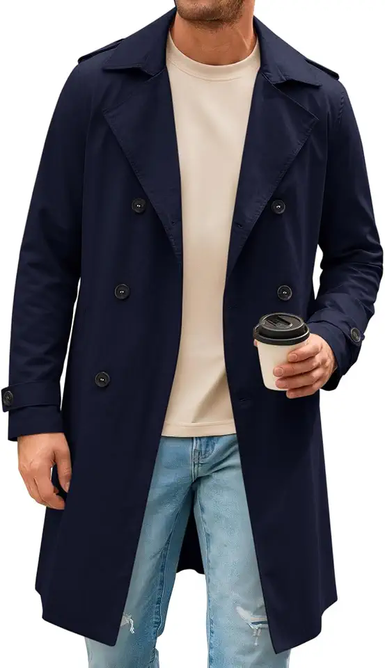 Men's Charcoal Grey Double Breasted Trench Coat