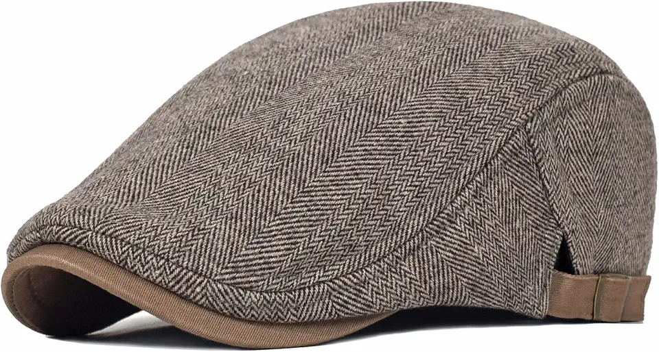 Men's Herringbone Tweed Newsboy Cap Flat Ivy Gatsby Driving Hat
