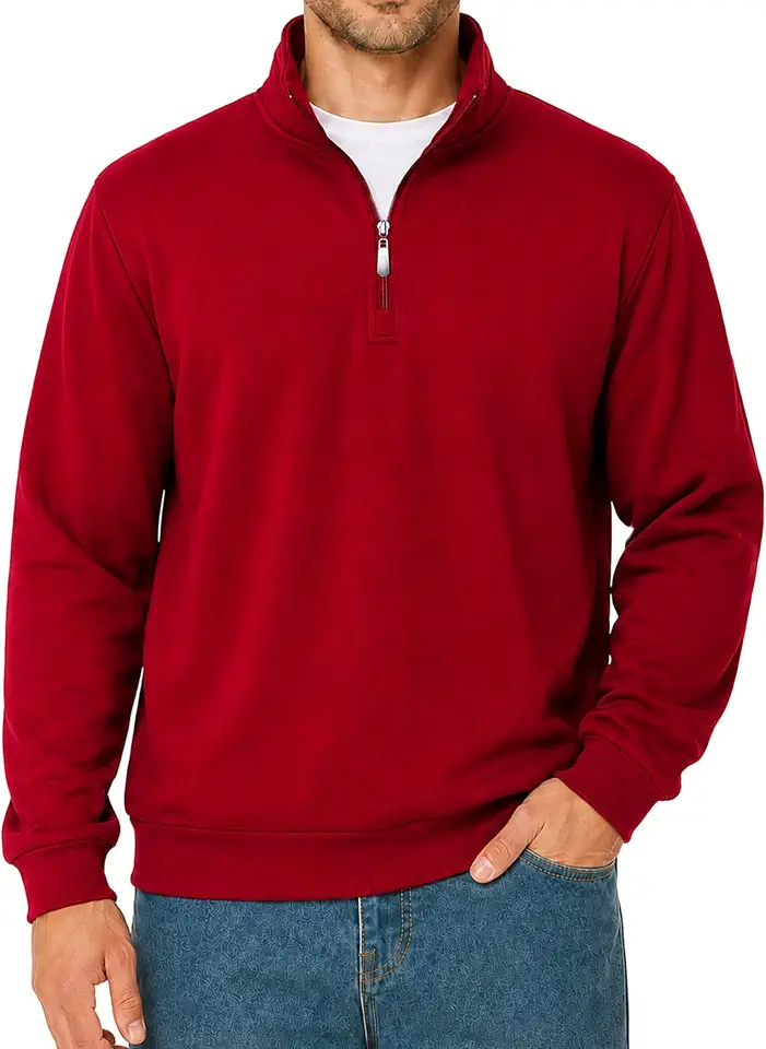 Men's Burgundy Ribbed Quarter Zip Sweater