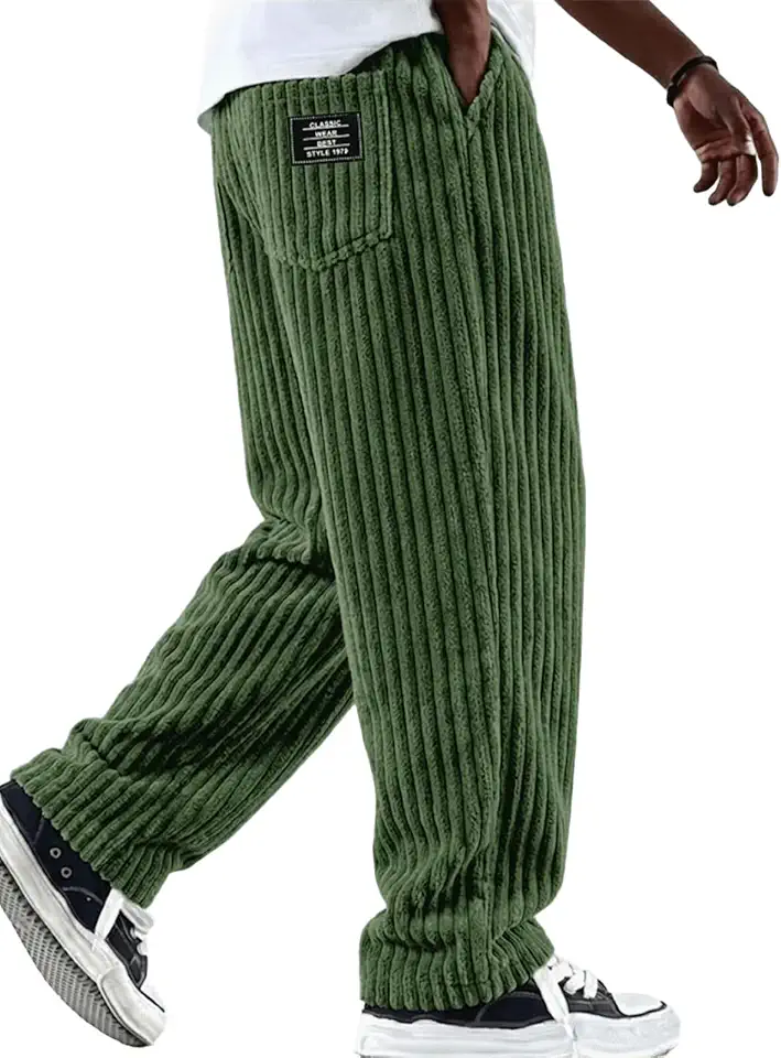 Men's Olive Green Wide Wale Corduroy Pants